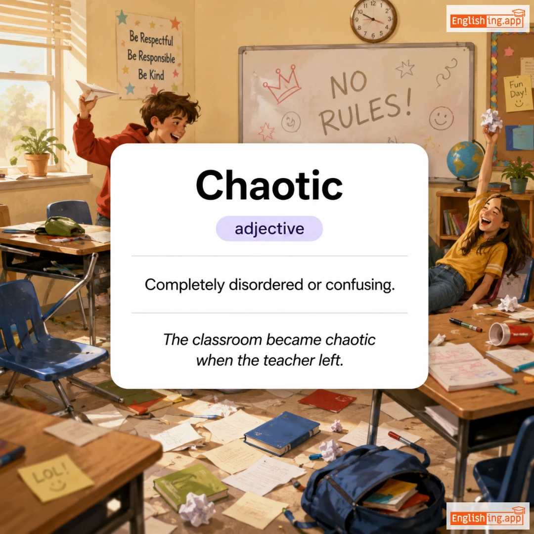 Chaotic definition card — visual illustration of the meaning