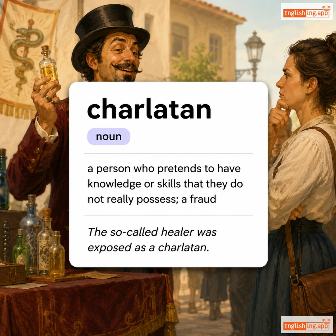 charlatan definition card — visual illustration of the meaning