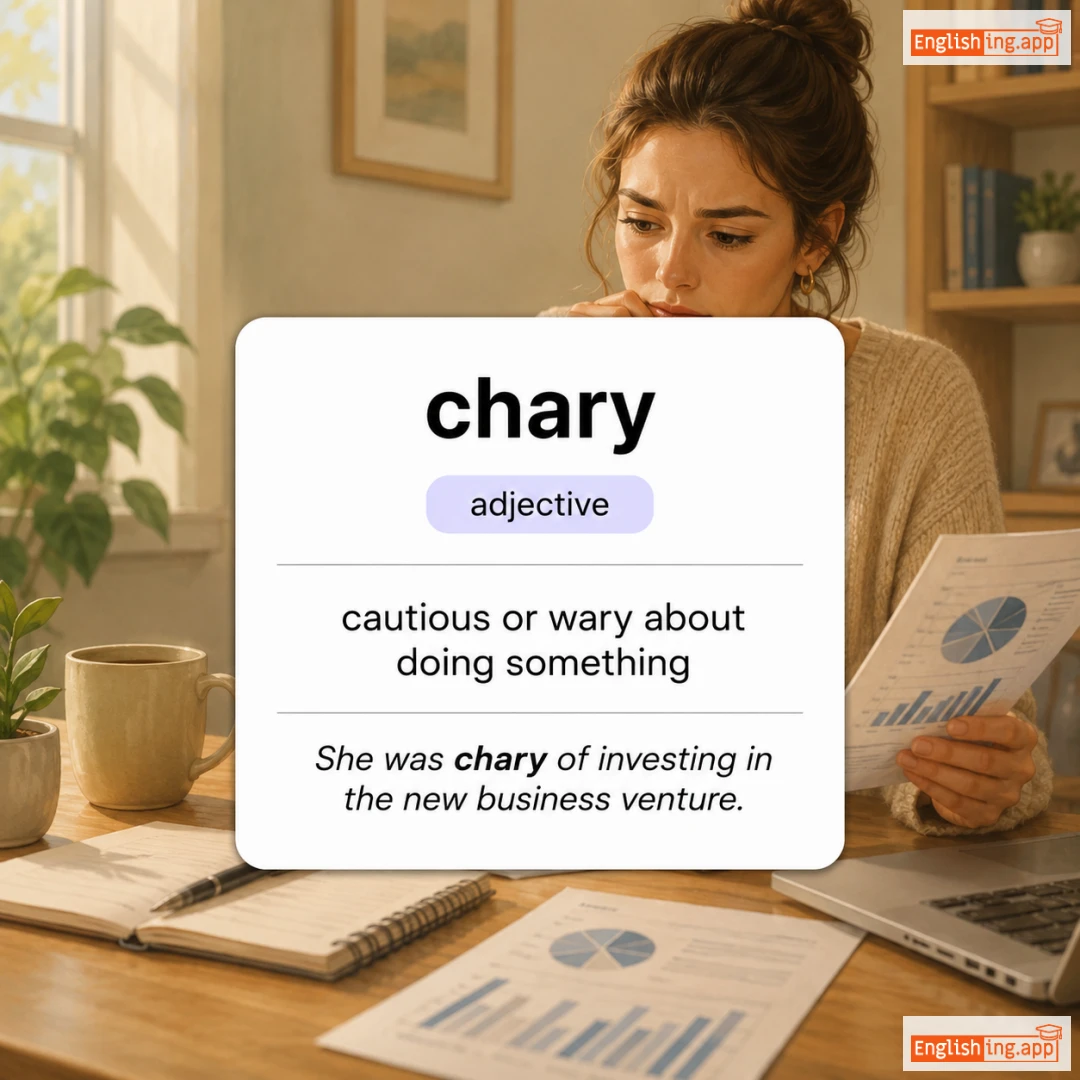 chary definition card — visual illustration of the meaning