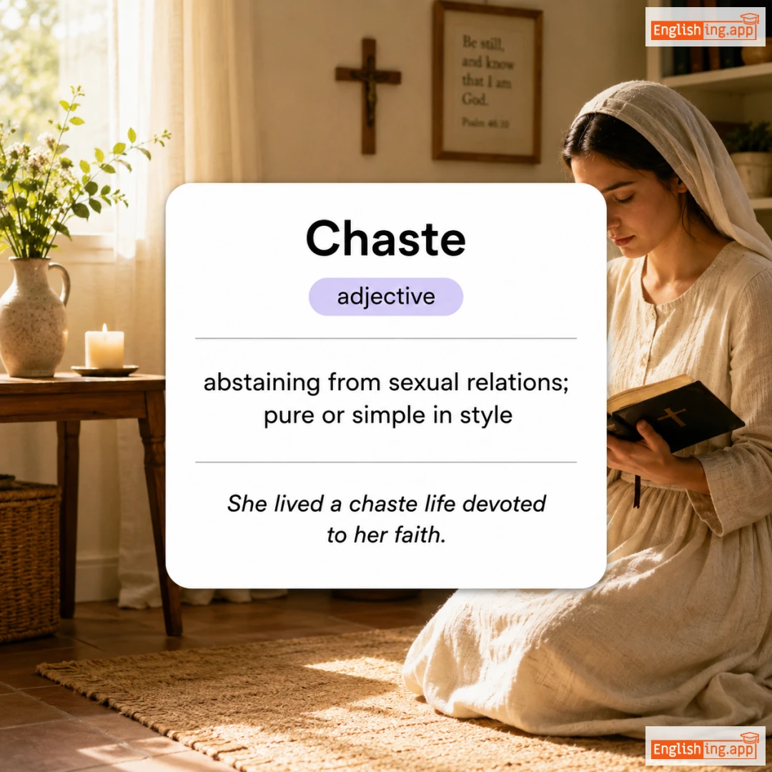 Chaste definition card — visual illustration of the meaning