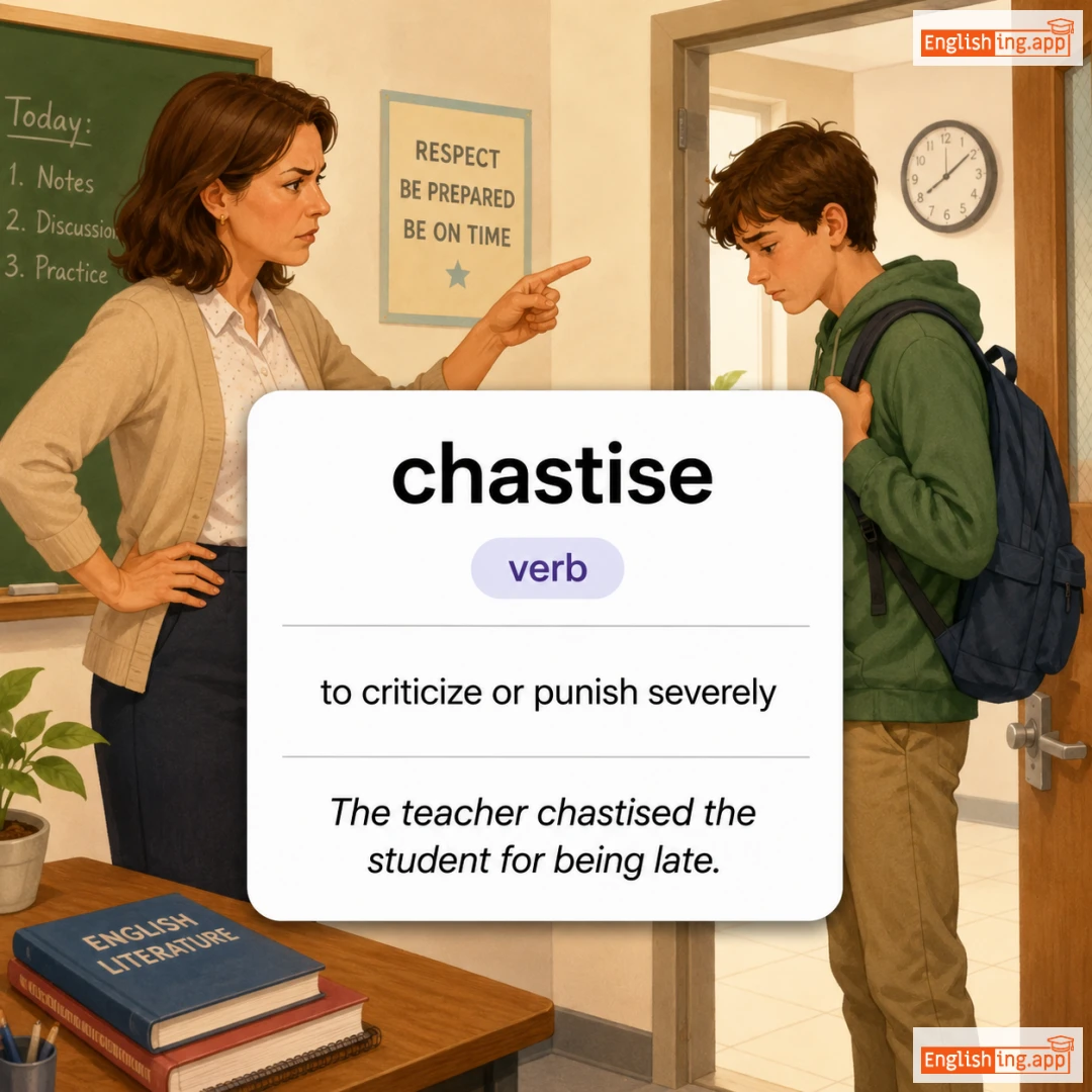 chastise definition card — visual illustration of the meaning