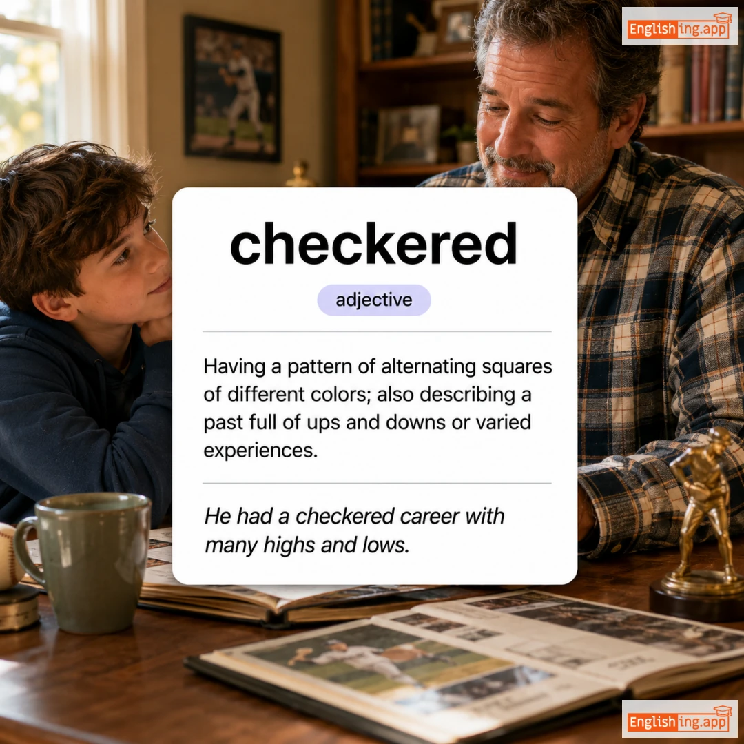 checkered definition card — visual illustration of the meaning