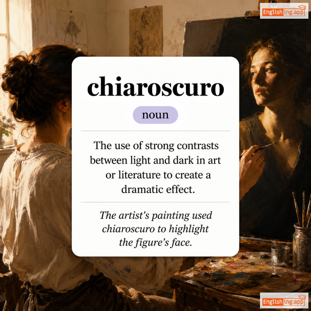 chiaroscuro definition card — visual illustration of the meaning