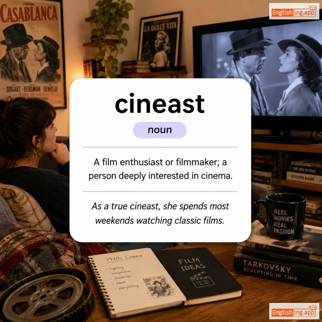 cineast definition card — visual illustration of the meaning