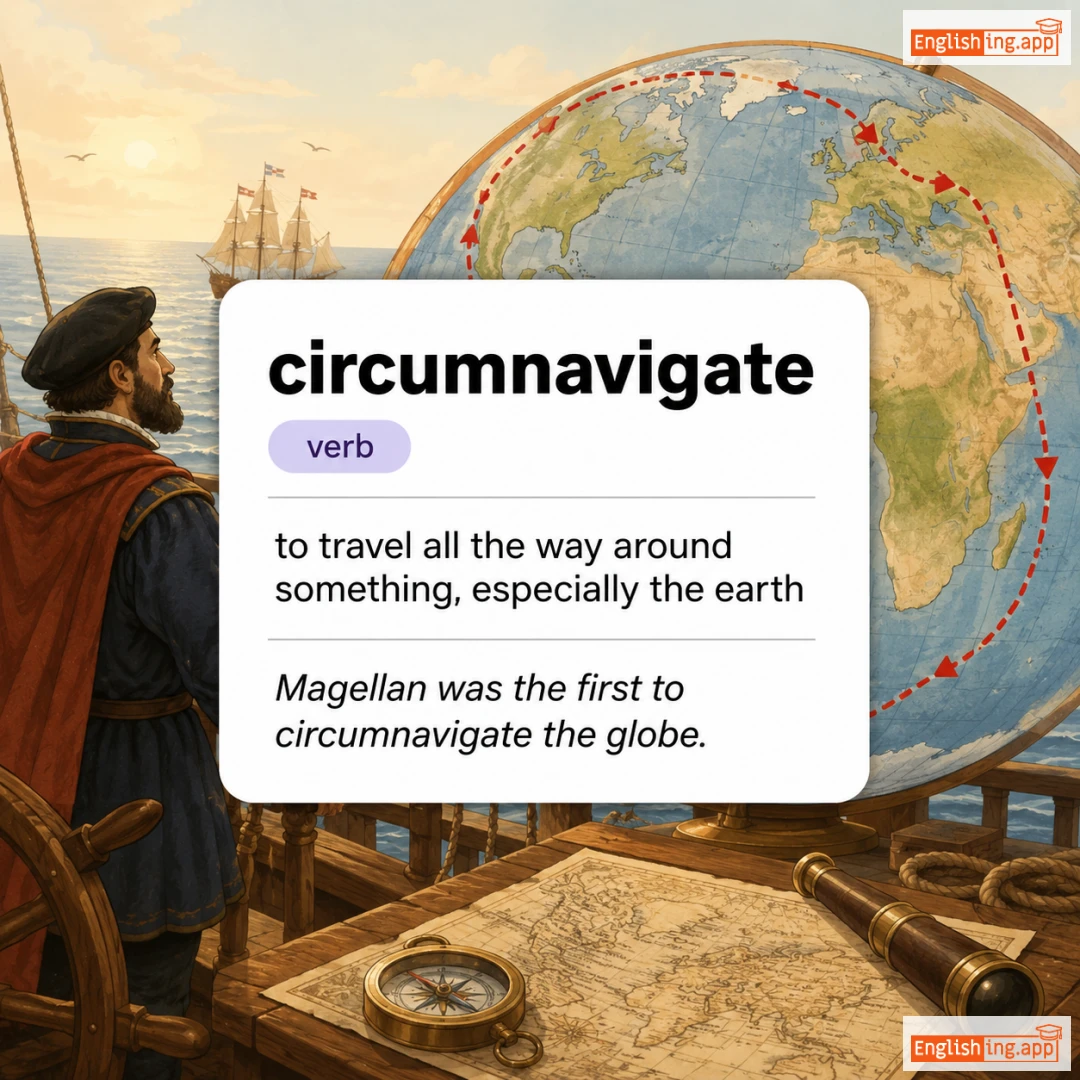 circumnavigate definition card — visual illustration of the meaning