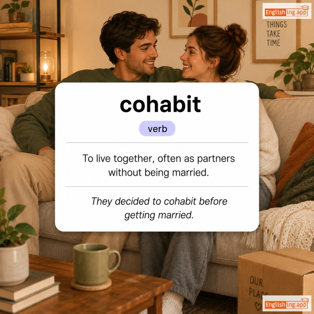 cohabit definition card — visual illustration of the meaning