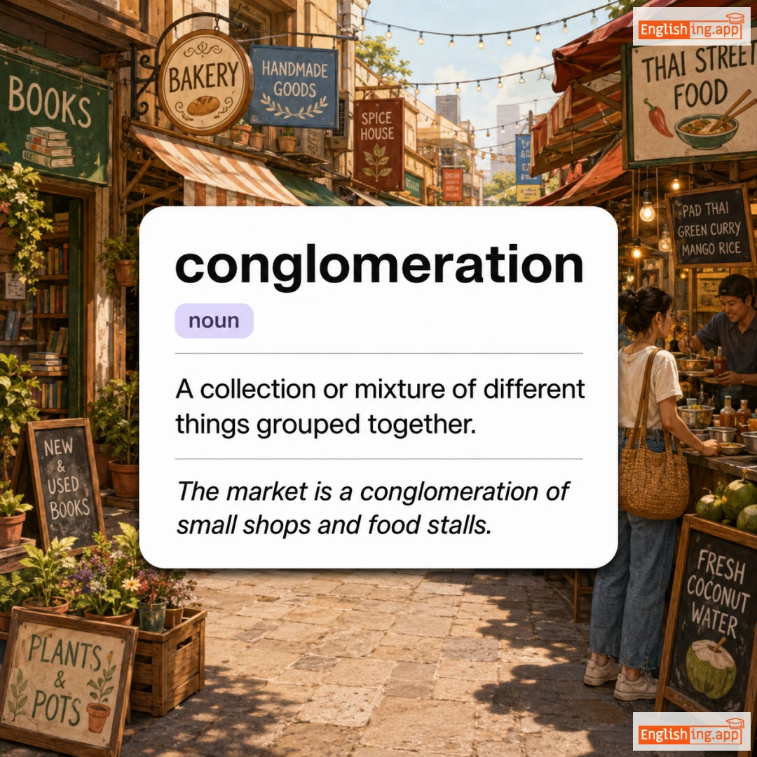 conglomeration definition card — visual illustration of the meaning