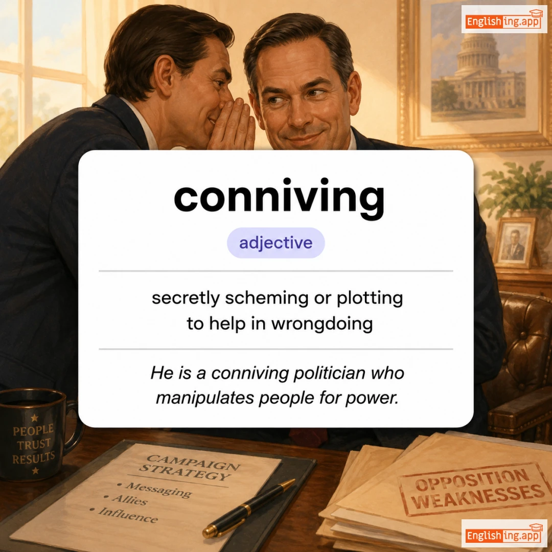 conniving definition card — visual illustration of the meaning