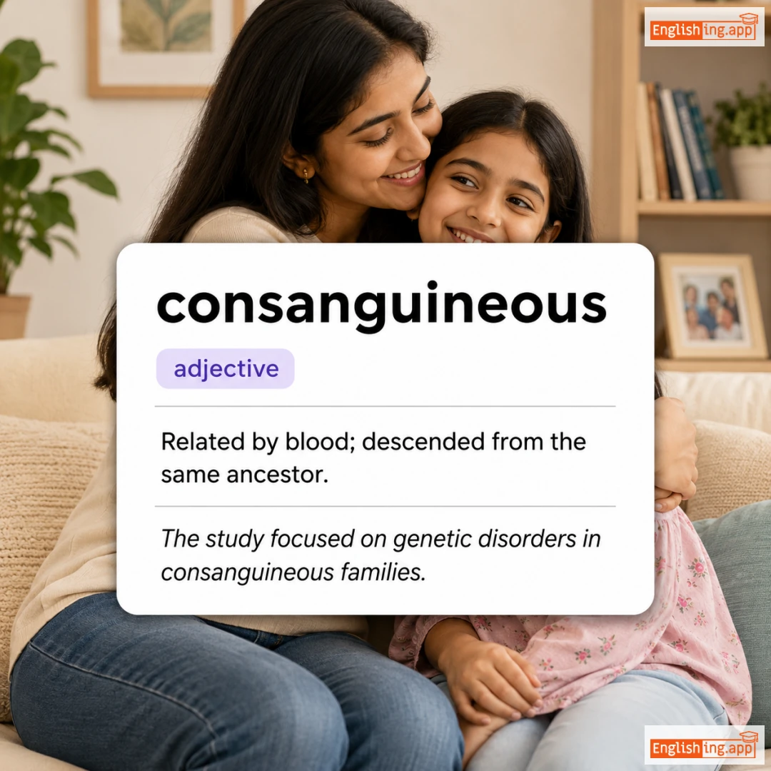consanguineous definition card — visual illustration of the meaning