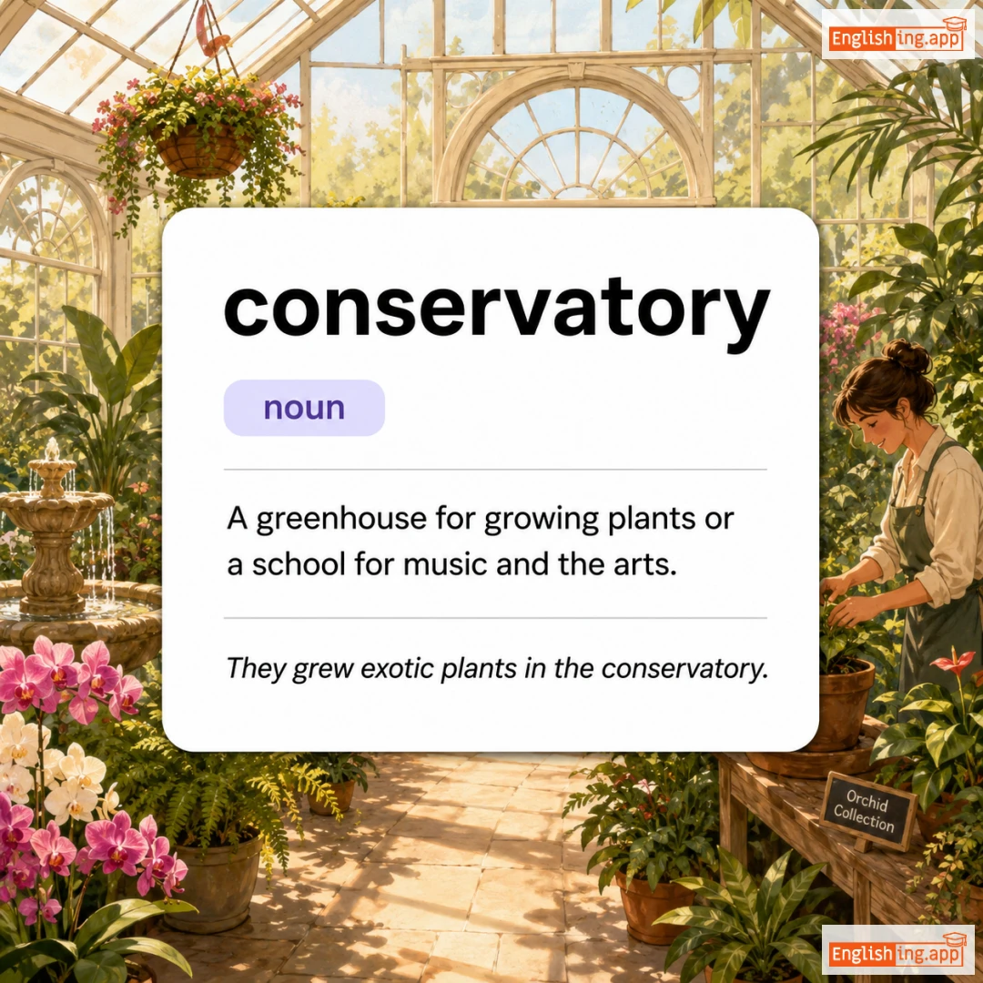 conservatory definition card — visual illustration of the meaning