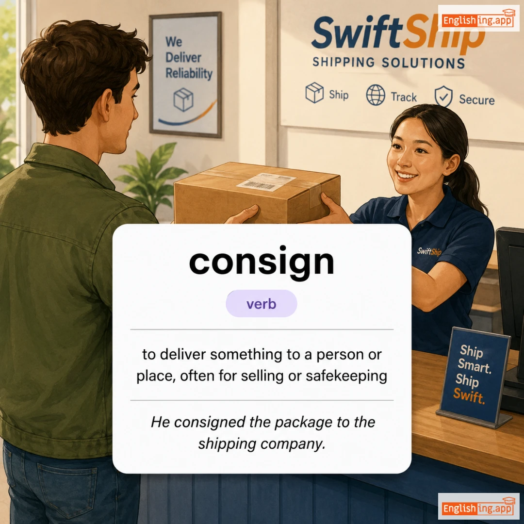 consign definition card — visual illustration of the meaning