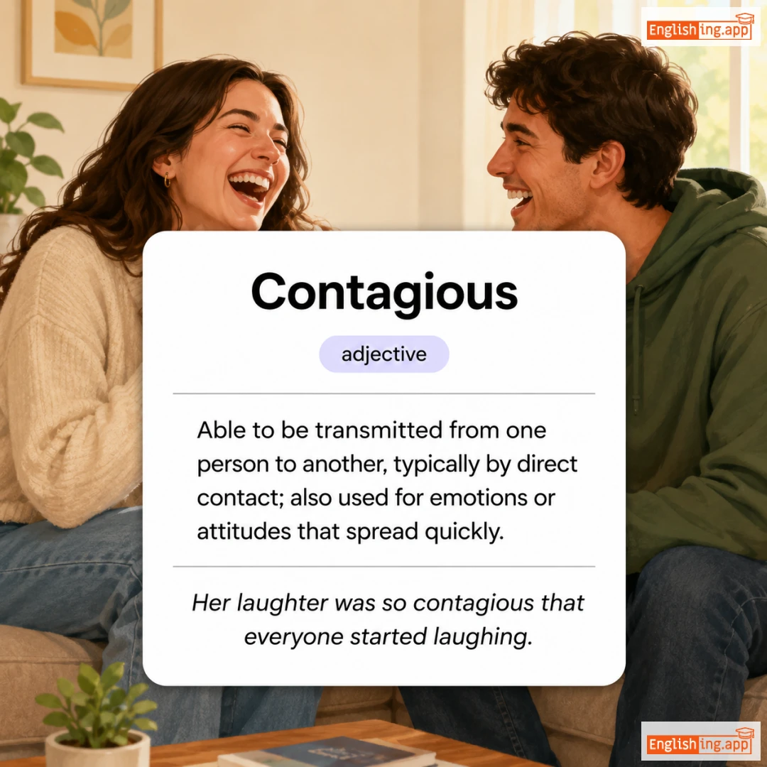 Contagious definition card — visual illustration of the meaning