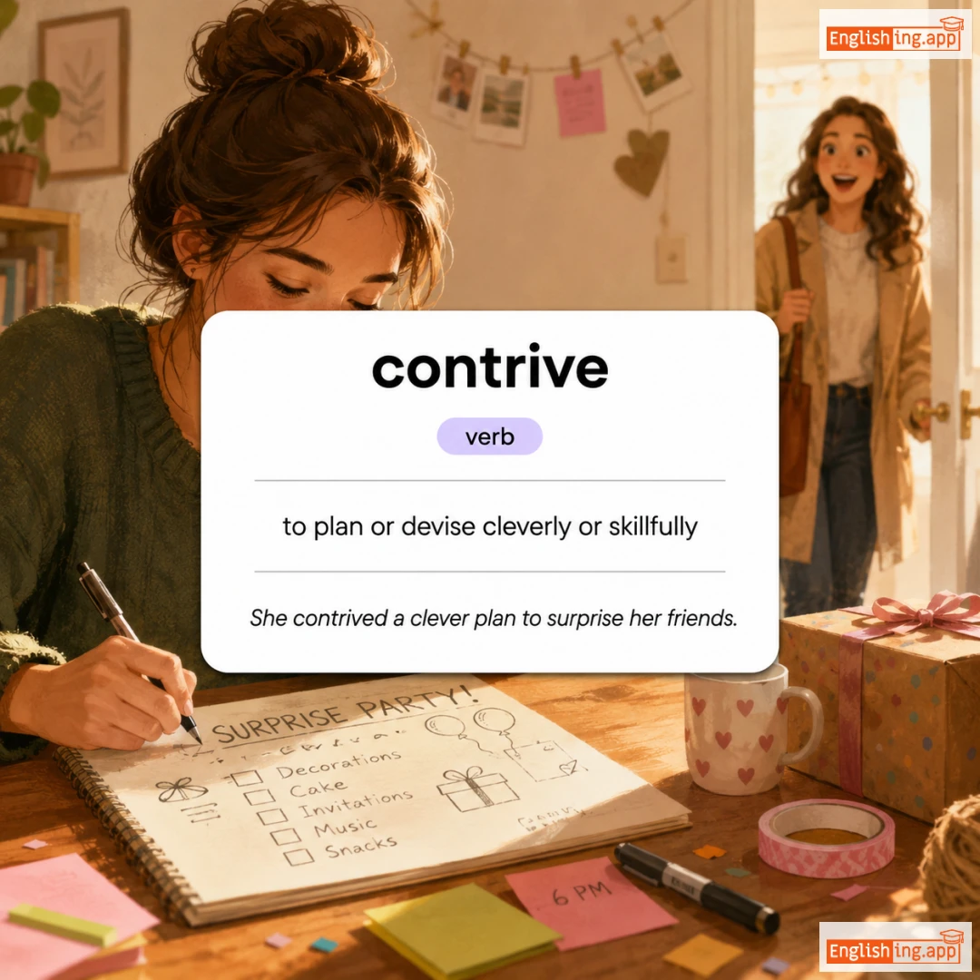 contrive definition card — visual illustration of the meaning