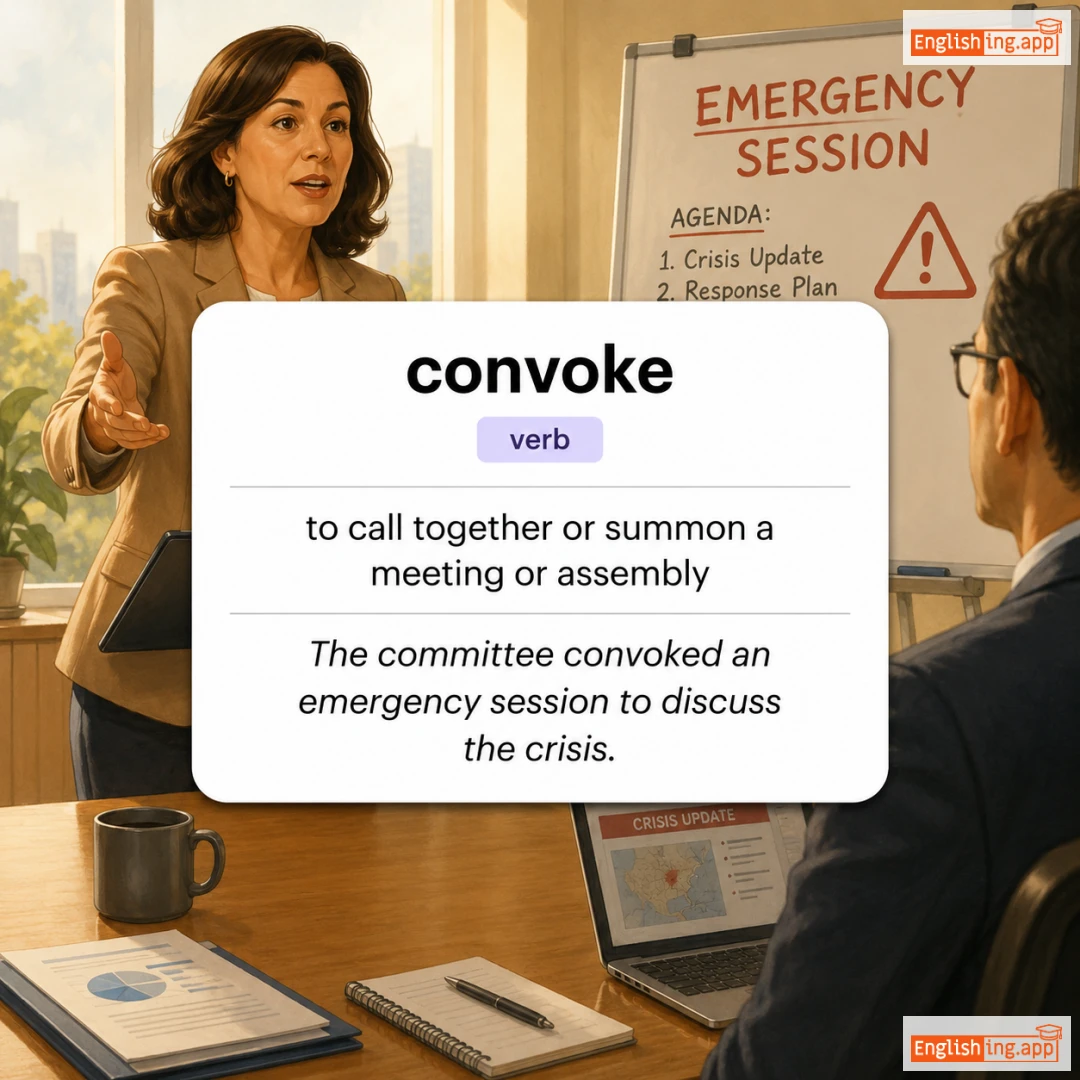 convoke definition card — visual illustration of the meaning