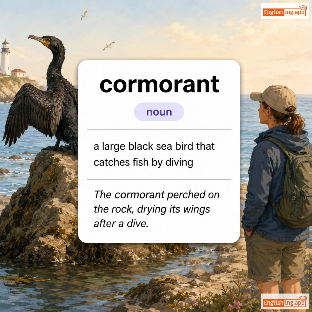 cormorant definition card — visual illustration of the meaning