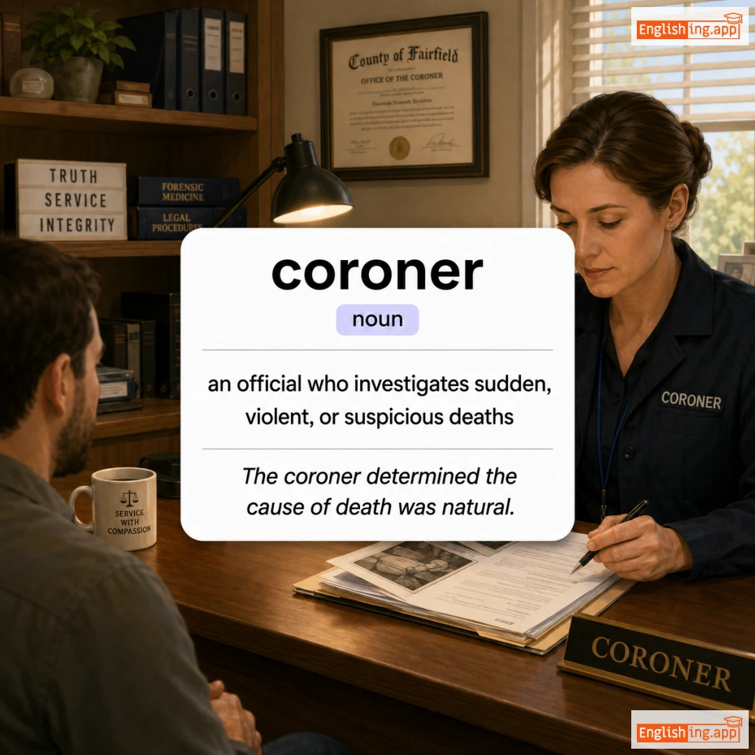 coroner definition card — visual illustration of the meaning