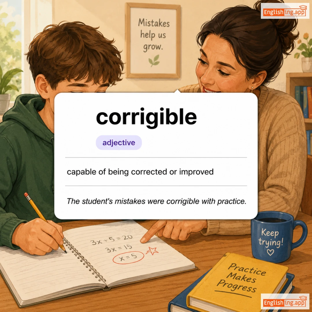 corrigible definition card — visual illustration of the meaning