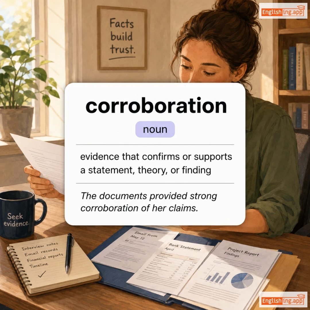 corroboration definition card — visual illustration of the meaning