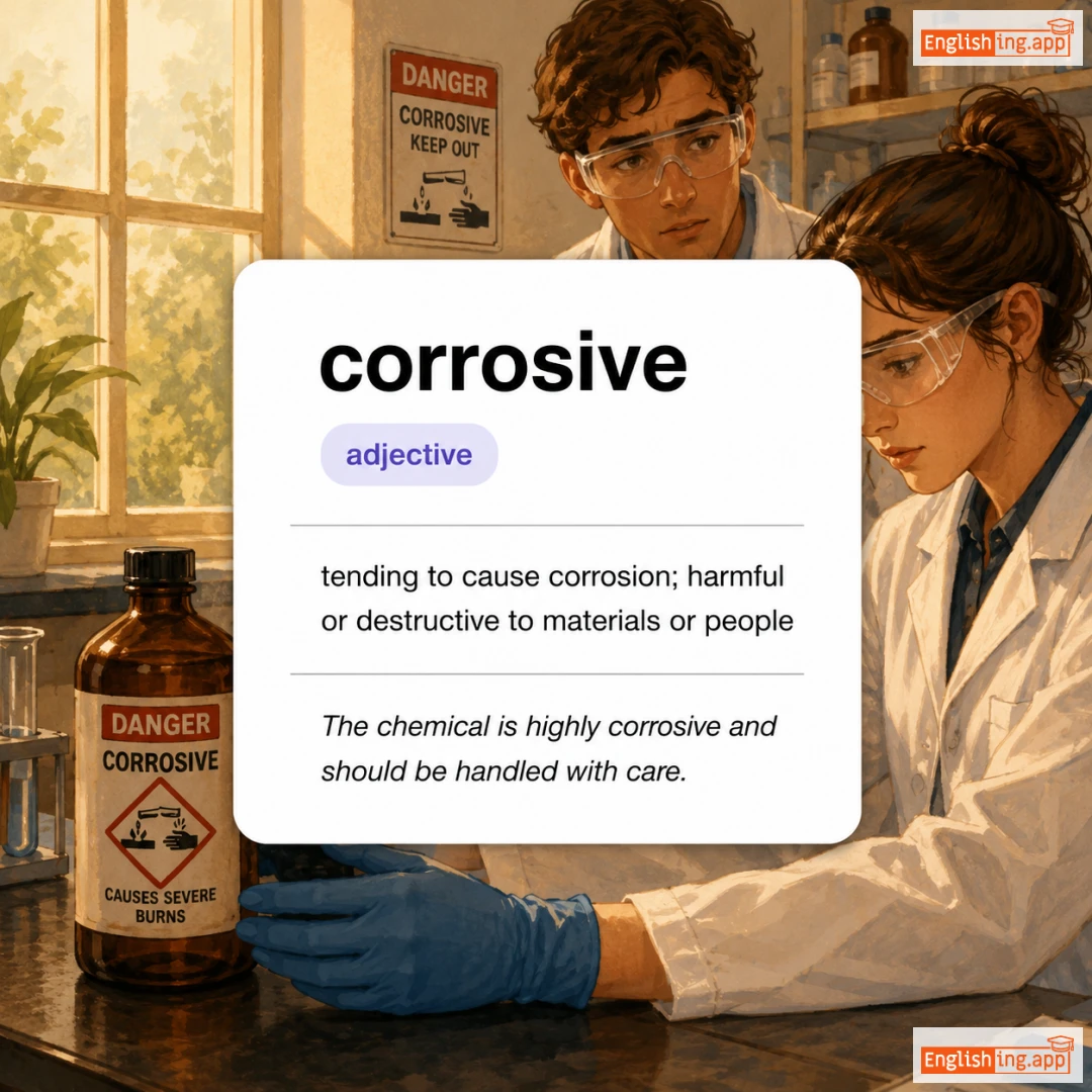corrosive definition card — visual illustration of the meaning