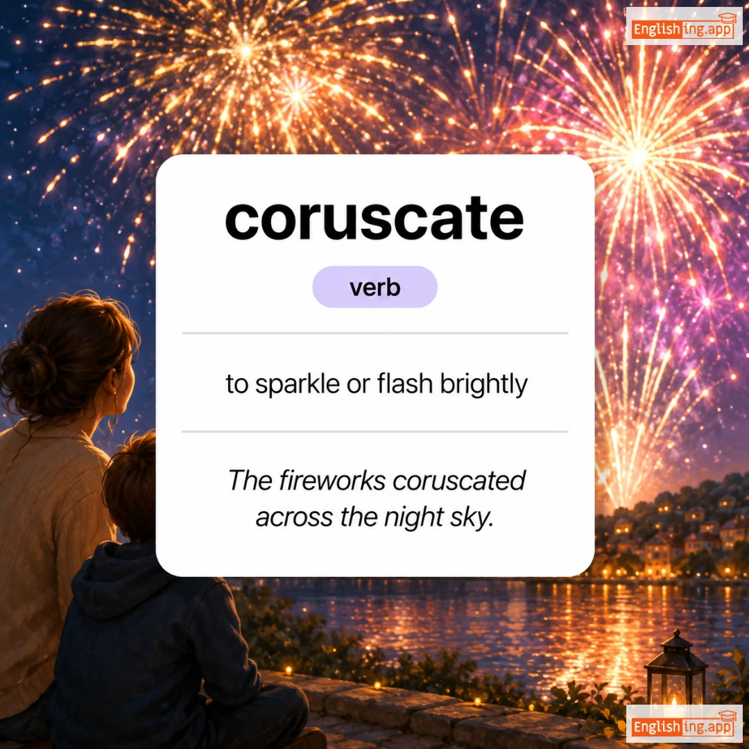 coruscate definition card — visual illustration of the meaning
