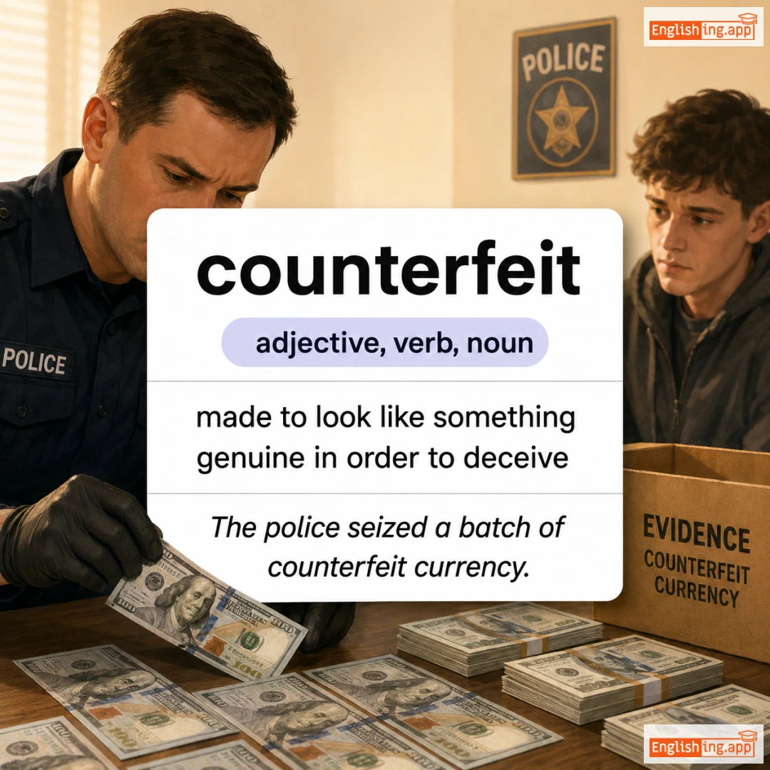 counterfeit definition card — visual illustration of the meaning