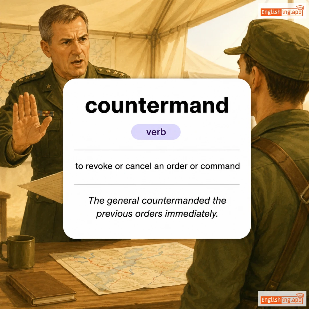 countermand definition card — visual illustration of the meaning