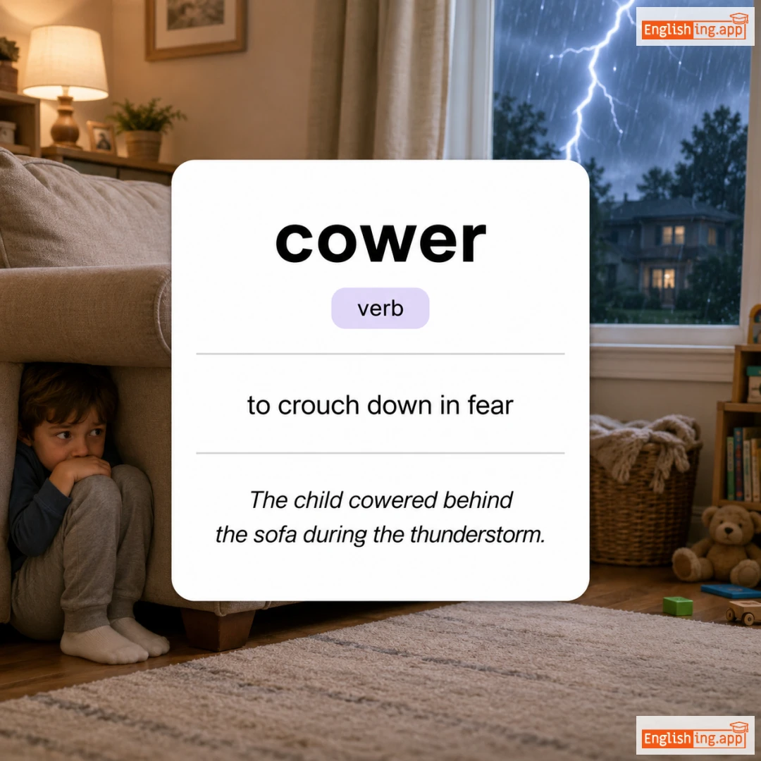 cower definition card — visual illustration of the meaning