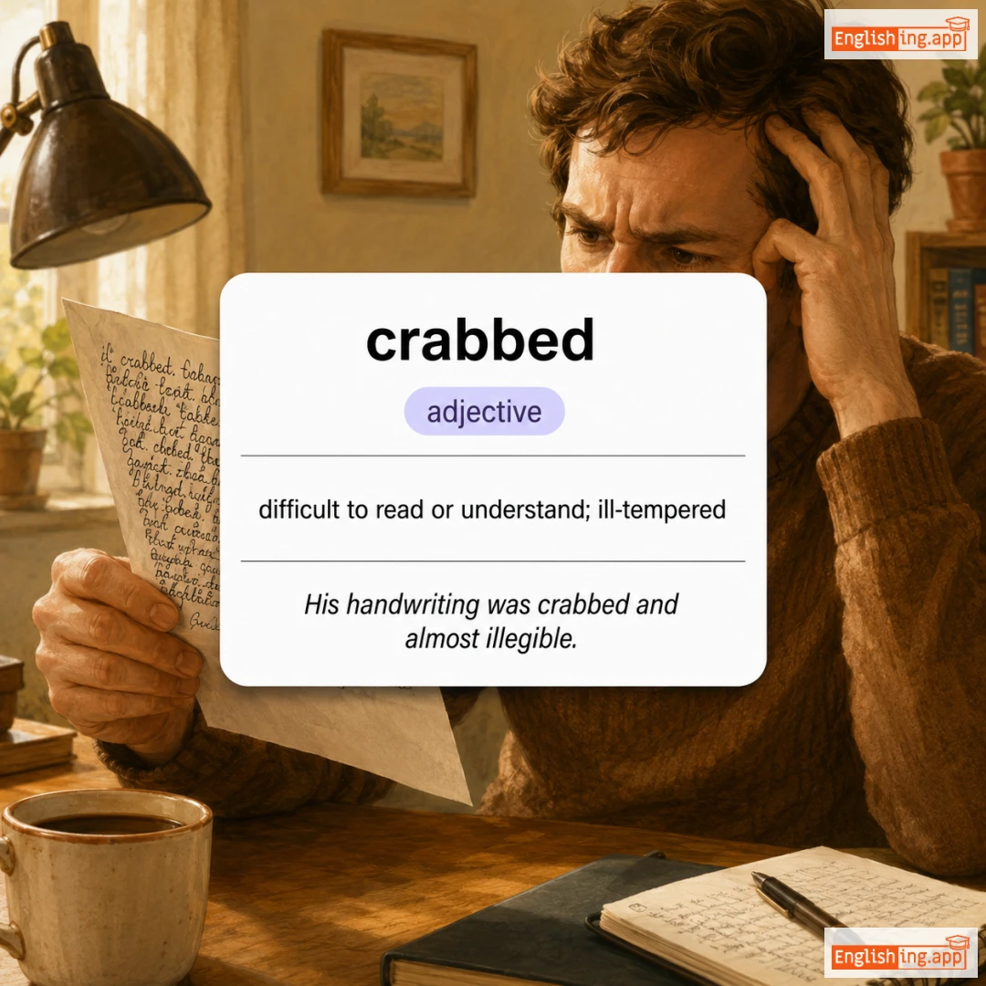 crabbed definition card — visual illustration of the meaning