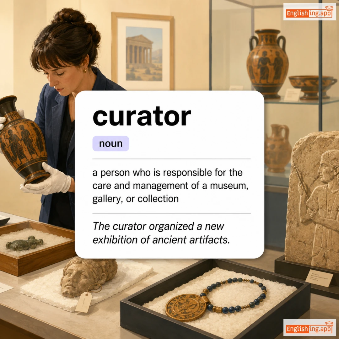 curator definition card — visual illustration of the meaning