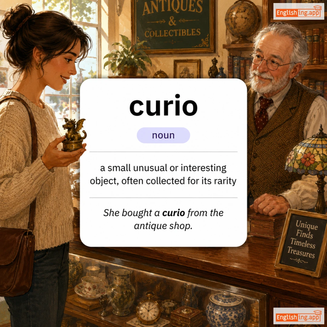 curio definition card — visual illustration of the meaning