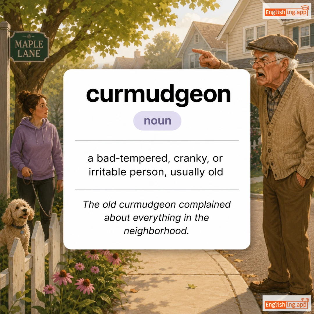 curmudgeon definition card — visual illustration of the meaning