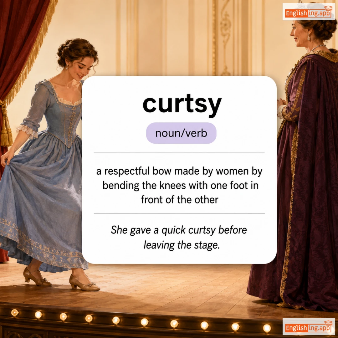 curtsy definition card — visual illustration of the meaning