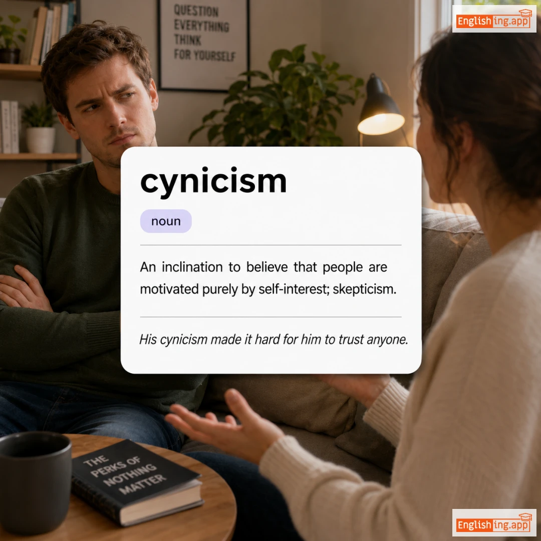 cynicism definition card — visual illustration of the meaning