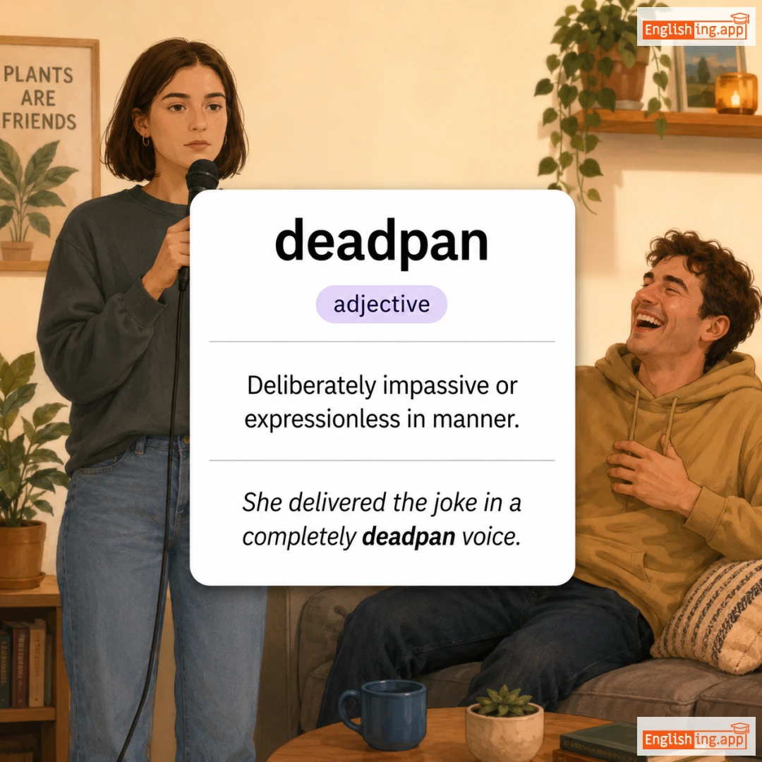 deadpan definition card — visual illustration of the meaning