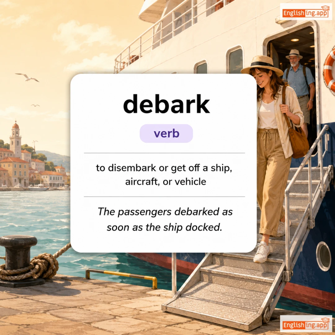 debark definition card — visual illustration of the meaning