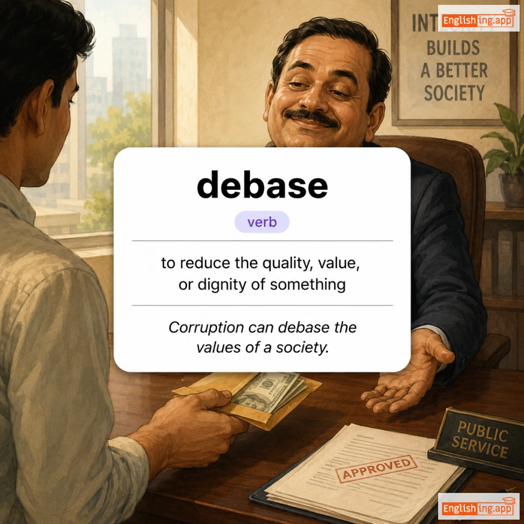 debase definition card — visual illustration of the meaning