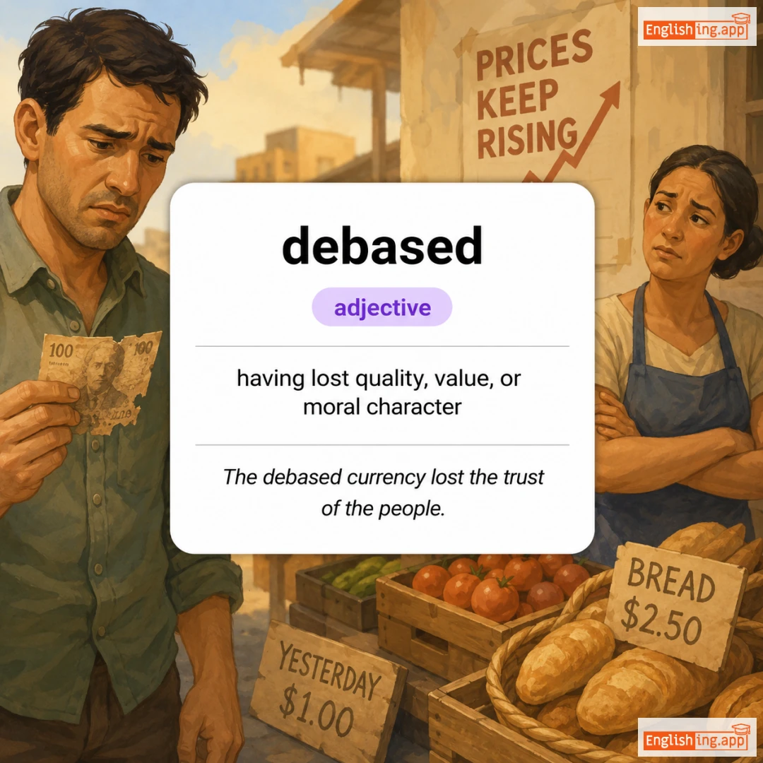 debased definition card — visual illustration of the meaning