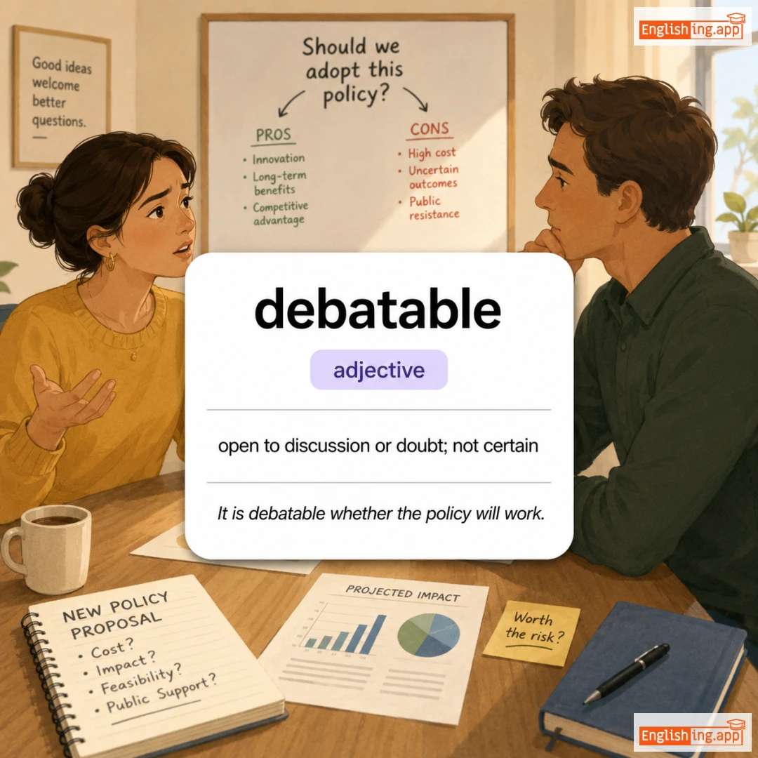 debatable definition card — visual illustration of the meaning
