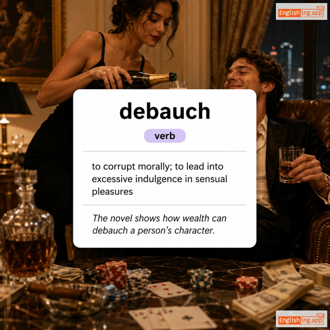 debauch definition card — visual illustration of the meaning