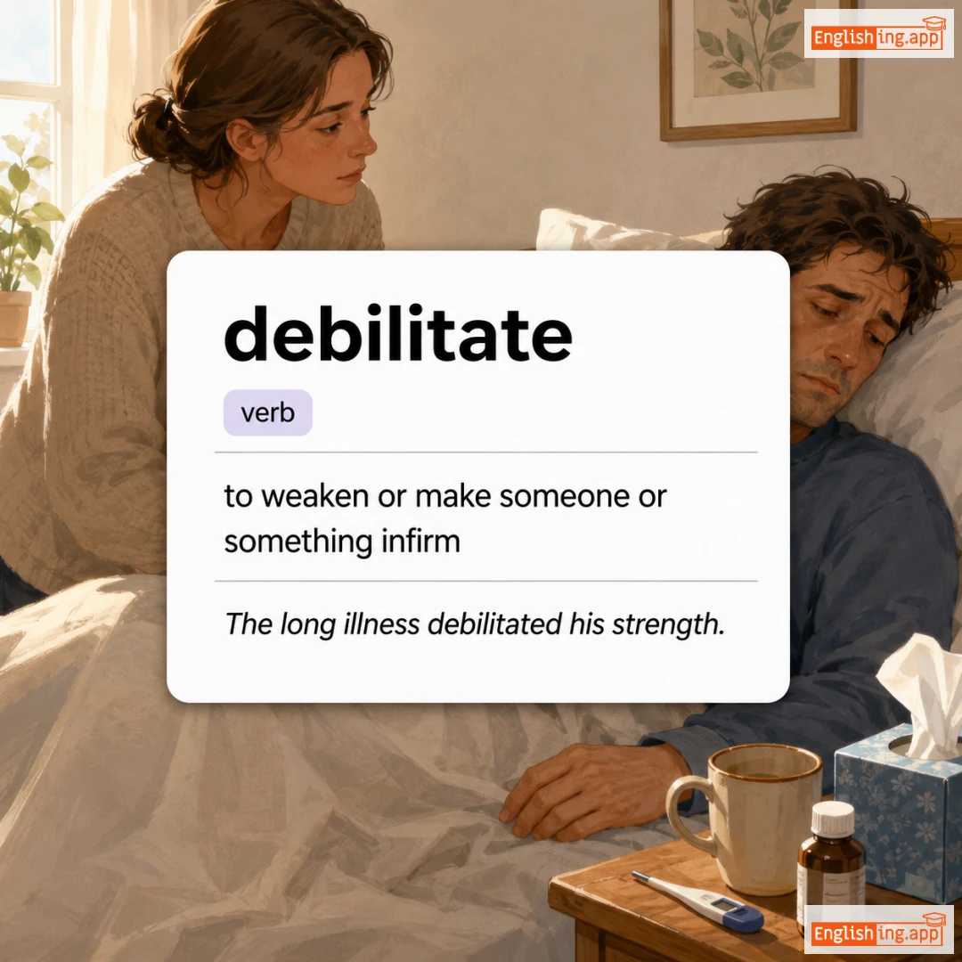 debilitate definition card — visual illustration of the meaning