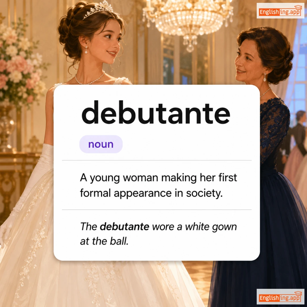 debutante definition card — visual illustration of the meaning