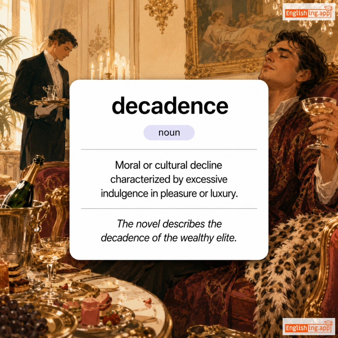 decadence definition card — visual illustration of the meaning