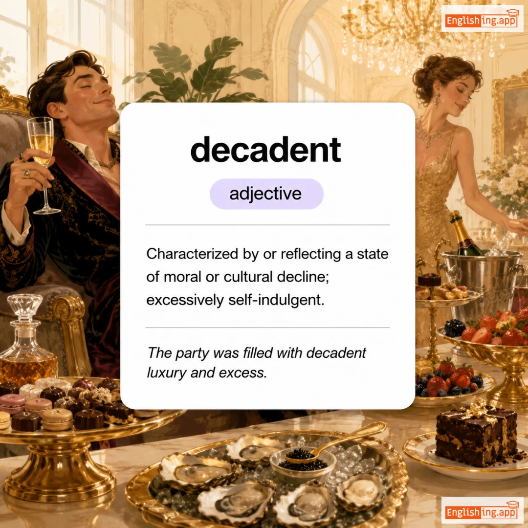 decadent definition card — visual illustration of the meaning