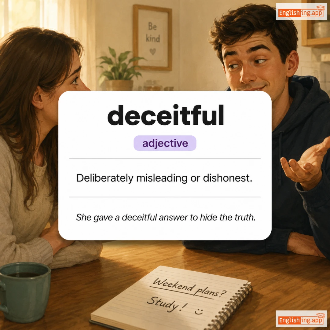 deceitful definition card — visual illustration of the meaning
