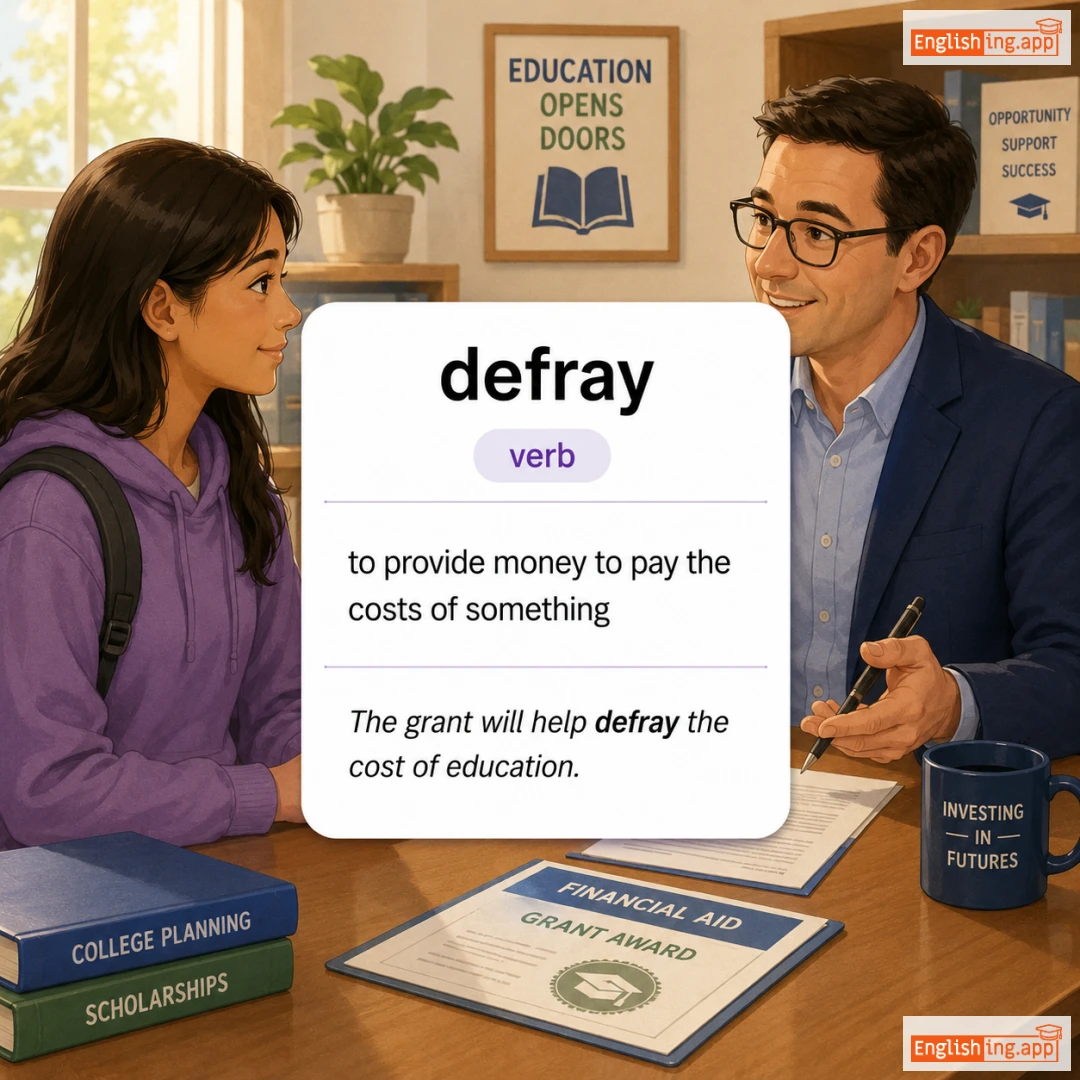defray definition card — visual illustration of the meaning