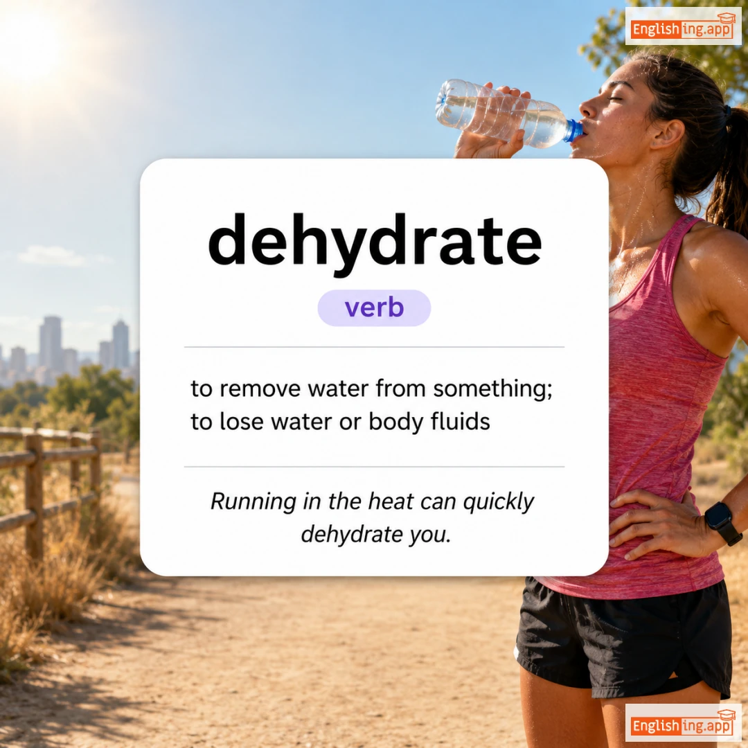 dehydrate definition card — visual illustration of the meaning