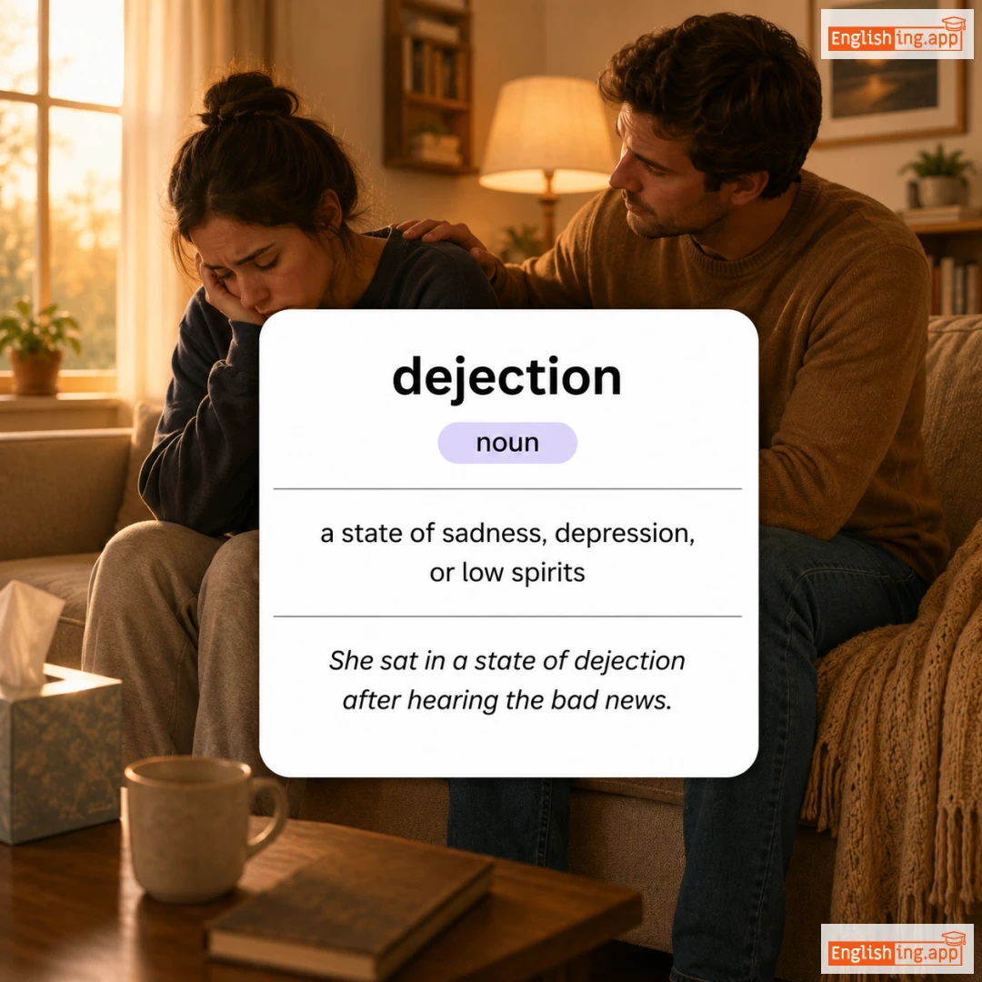dejection definition card — visual illustration of the meaning
