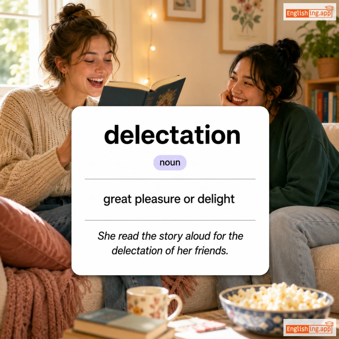 delectation definition card — visual illustration of the meaning