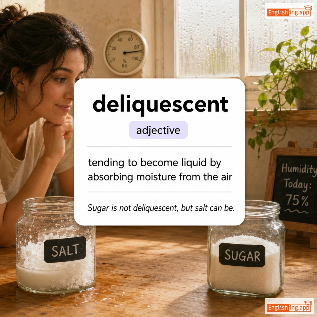 deliquescent definition card — visual illustration of the meaning