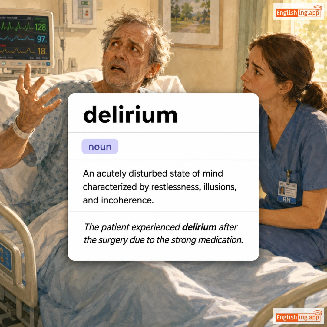 delirium definition card — visual illustration of the meaning